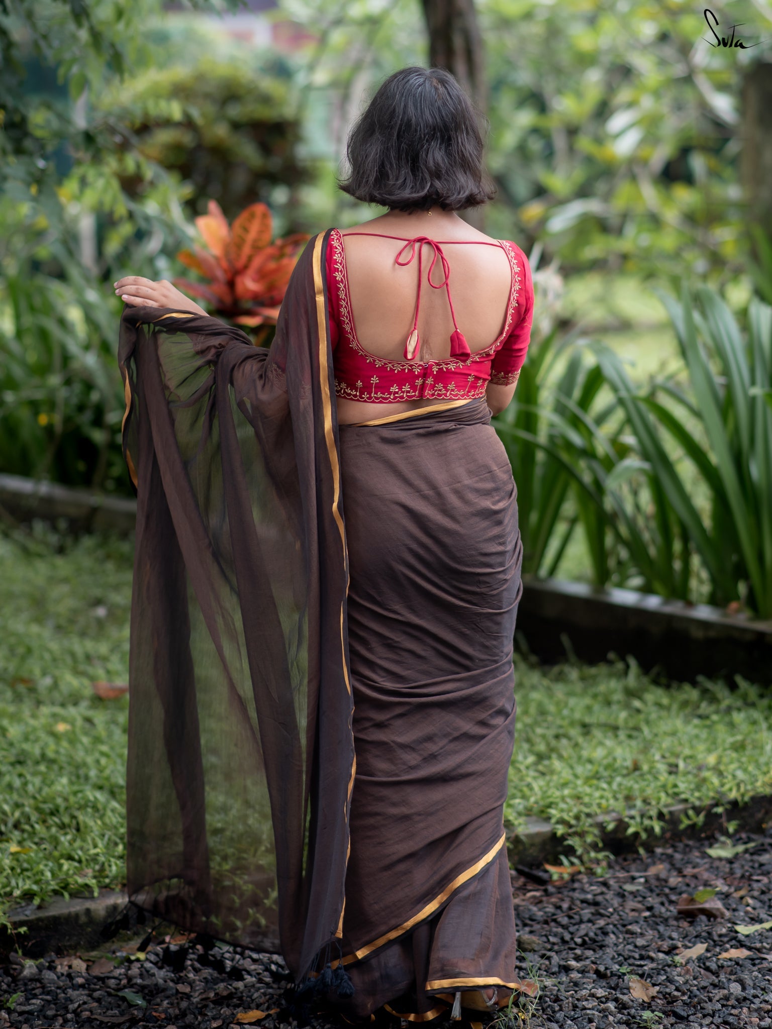 Women's Brown Casual Mul Saree