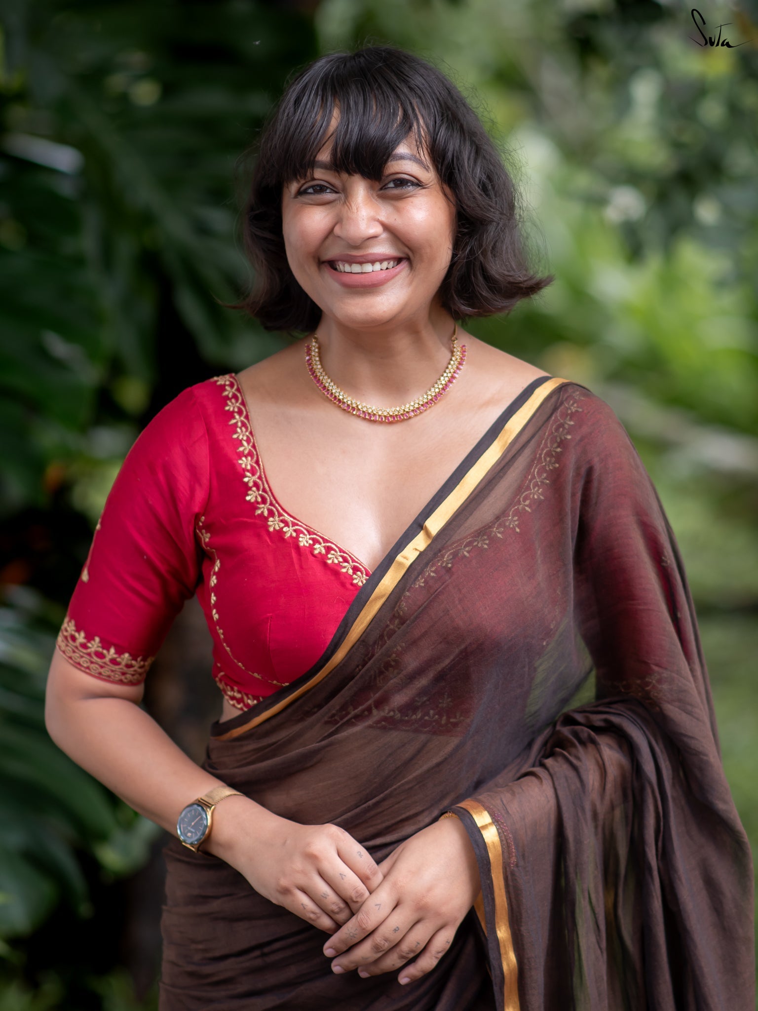 Women's Brown Casual Mul Saree