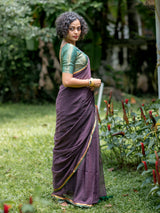 Women's Purple Casual Mul Saree