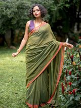 Women's Olive Casual Green Mul Saree