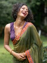 Women's Olive Casual Green Mul Saree