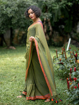 Women's Olive Casual Green Mul Saree