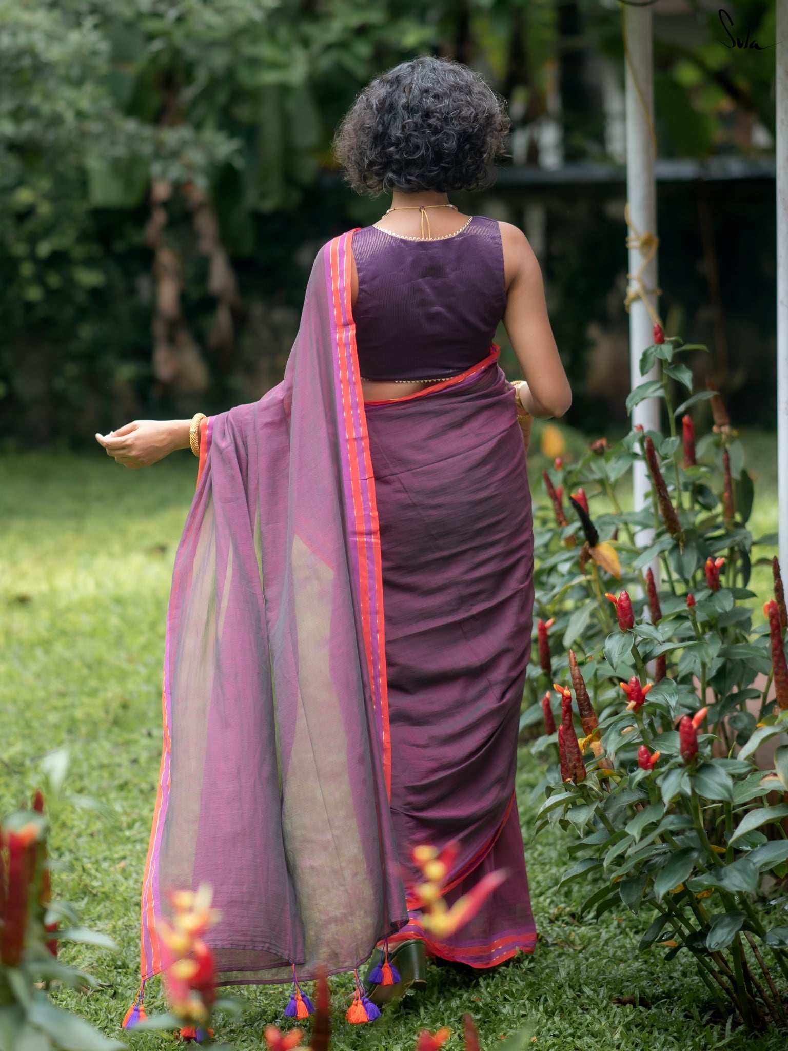 Women's Magenta Casual Mul Saree