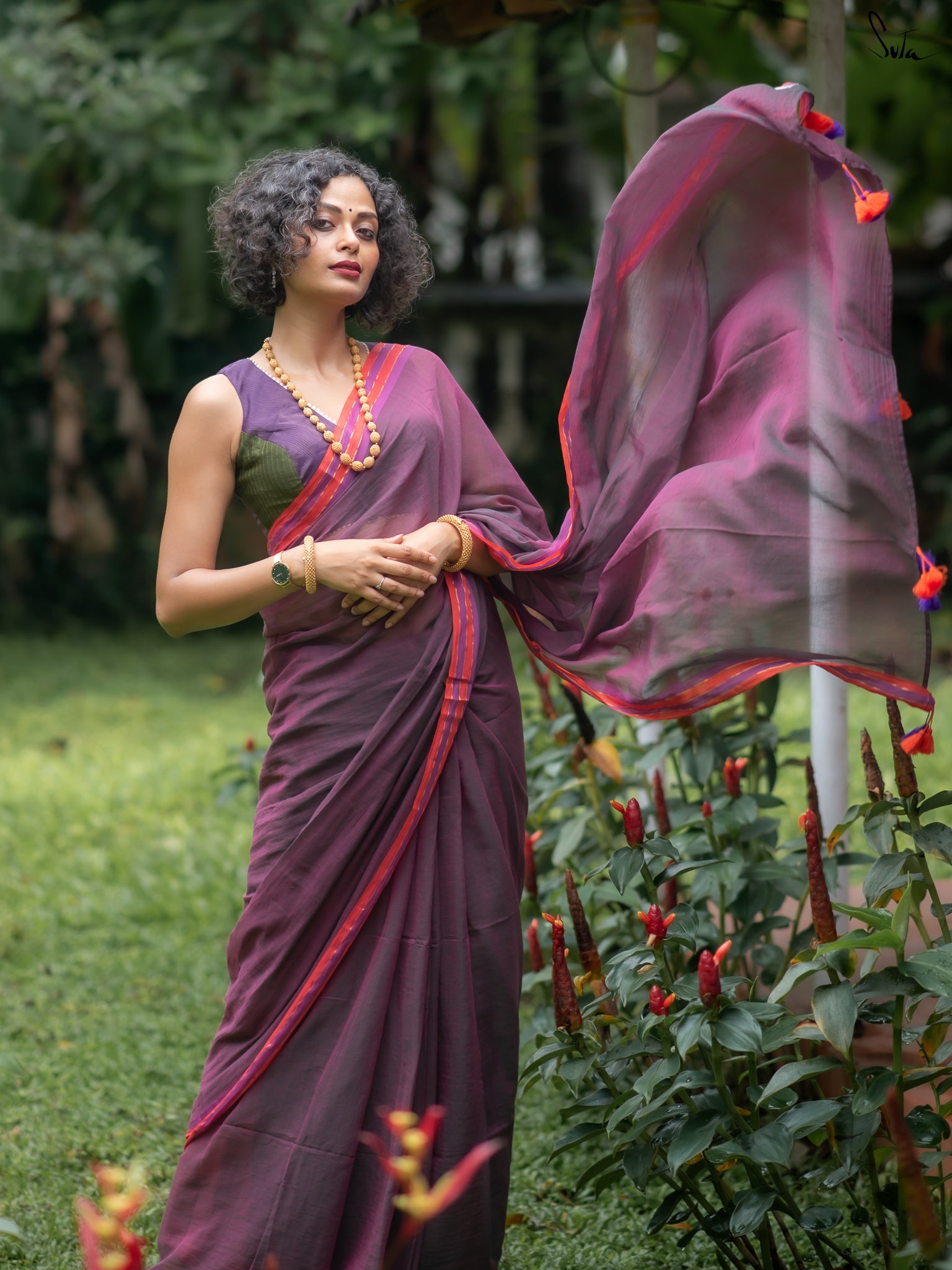 Women's Magenta Casual Mul Saree