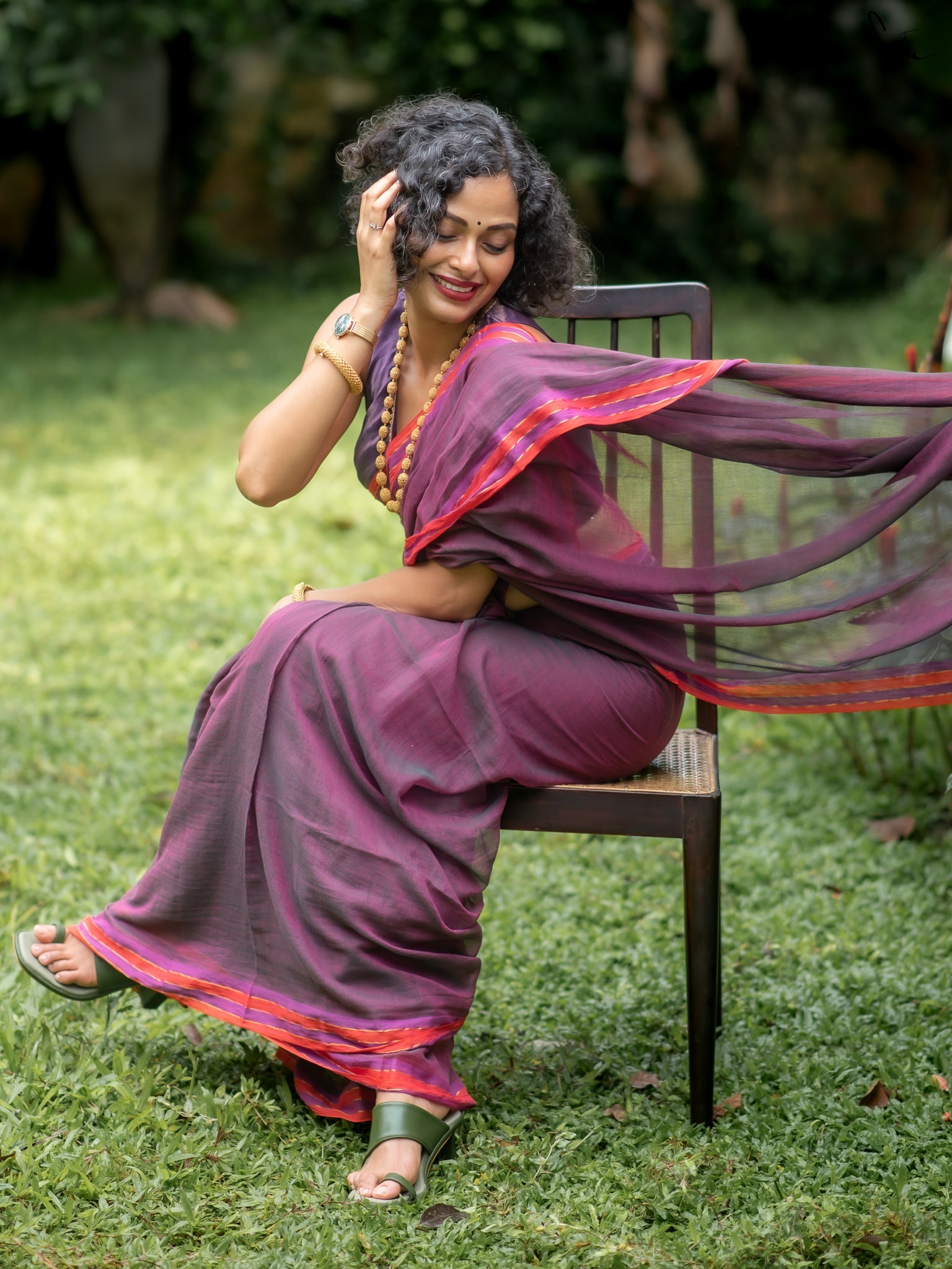 Women's Magenta Casual Mul Saree