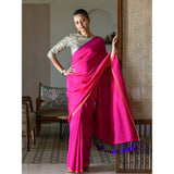 Women's Pink Cotton Blend Saree