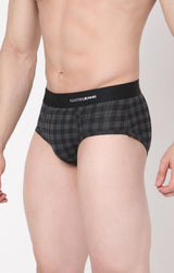 Men's Black Checks Mid-Rise Printed Brief
