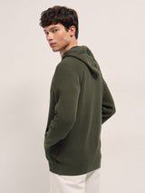 Men's Olive Knitted Relaxed Fit Hoodie with Zipper Closure