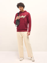 Men's Red Relaxed Fit Hoodie with Chenille Patch Design