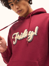 Men's Red Relaxed Fit Hoodie with Chenille Patch Design