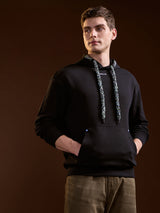 Men's Black Solid Relaxed Fit Hoodie with Kangaroo Pocket