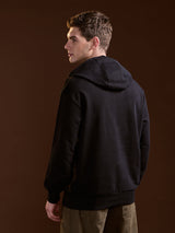 Men's Black Solid Relaxed Fit Hoodie with Kangaroo Pocket