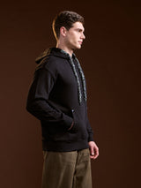 Men's Black Solid Relaxed Fit Hoodie with Kangaroo Pocket