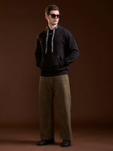 Men's Black Solid Relaxed Fit Hoodie with Kangaroo Pocket