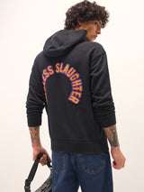 Men's Black Relaxed Fit Hoodie with Chenille Patch Design on Back