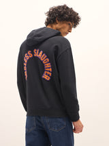 Men's Black Relaxed Fit Hoodie with Chenille Patch Design on Back