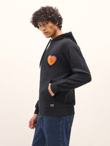Men's Black Relaxed Fit Hoodie with Chenille Patch Design on Back