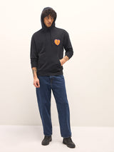 Men's Black Relaxed Fit Hoodie with Chenille Patch Design on Back