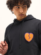 Men's Black Relaxed Fit Hoodie with Chenille Patch Design on Back