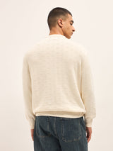 Men's Cream Textured Knit Relaxed Fit Full Sleeve Sweater