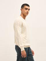 Men's Cream Textured Knit Relaxed Fit Full Sleeve Sweater