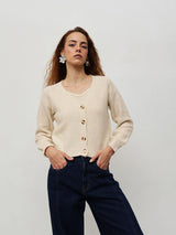 Women's Beige Crop Cardigan