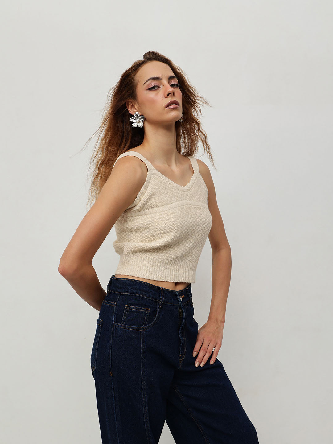 Women's Beige Crop Cardigan