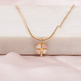 Women's Pink and White Clover Gold Necklace