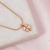 Women's Pink and White Clover Gold Necklace