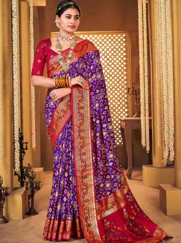 Women's Silk Blend Purple Woven Design Designer Saree with Blouse Piece