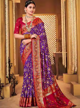Women's Silk Blend Purple Woven Design Designer Saree with Blouse Piece