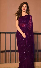 Women's Georgette Pink Embellished Designer Saree with Blouse Piece