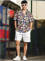 Unisex Original Relaxed Fit Graphic Printed Cuban Collar Casual Shirt
