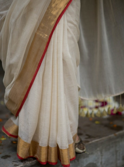 Women's White Mul Cotton Saree