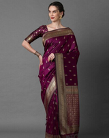 Women's Silk Blend Pink Woven Design Designer Saree with Blouse Piece