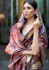 Women's Silk Blend Navy Woven Design Celebrity Saree with Blouse Piece