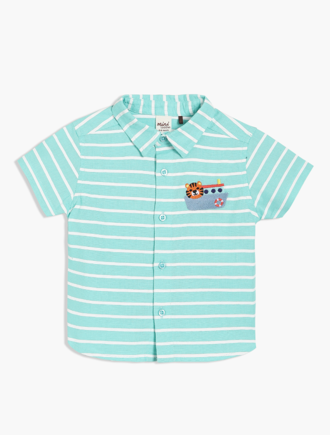 Boys Green Blended Cotton Half Sleeve Shirt