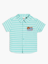 Boys Green Blended Cotton Half Sleeve Shirt