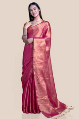 Women's Red Cotton Blend Saree