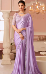 Women's Chiffon Purple Embellished Designer Saree with Blouse Piece
