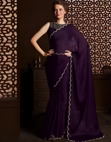 Women's Chiffon Purple Embellished Celebrity Saree with Blouse Piece
