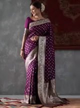 Women's Silk Blend Purple Woven Design Designer Saree with Blouse Piece