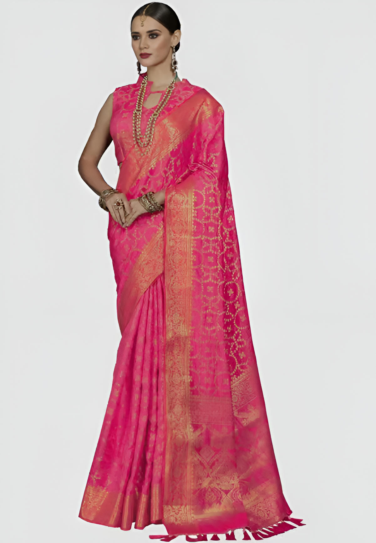 Women's Silk Blend Pink Woven Design Celebrity Saree with Blouse Piece
