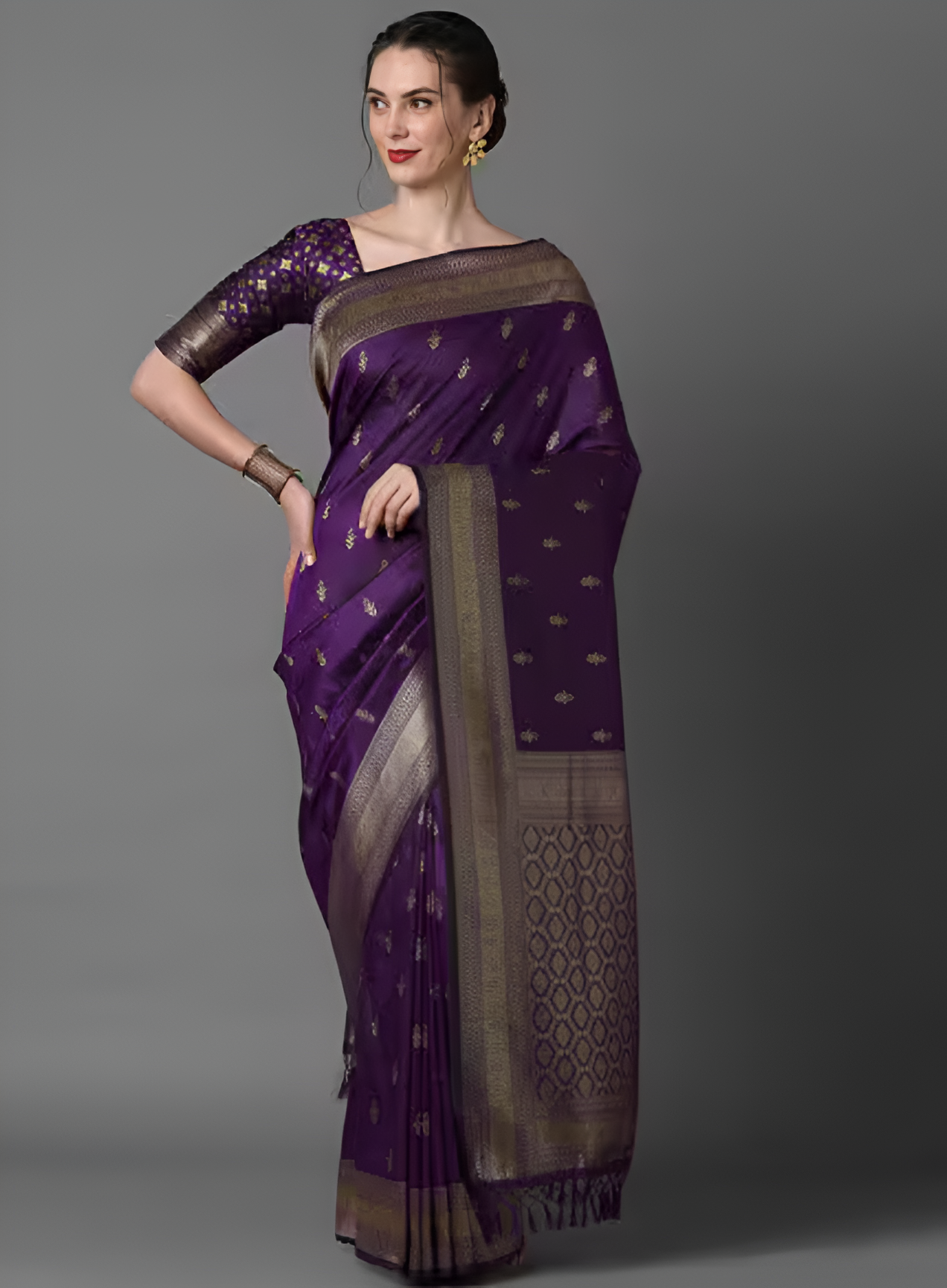 Women's Silk Blend Purple Woven Design Designer Saree with Blouse Piece