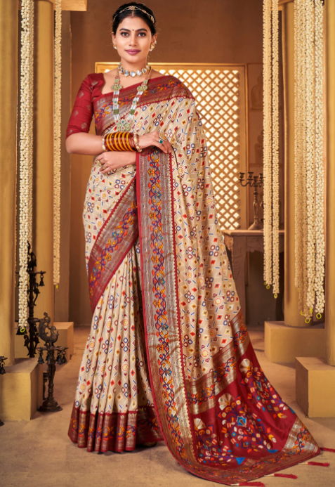 Women's Silk Blend White Woven Design Designer Saree with Blouse Piece