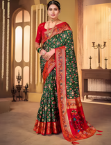 Women's Silk Blend Green Woven Design Designer Saree with Blouse Piece