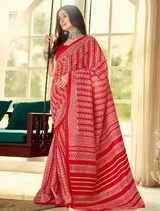 Women's Bhagalpuri Silk Red Printed Designer Saree with Blouse Piece