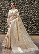 Women's Silk Blend White Woven Design Celebrity Saree with Blouse Piece