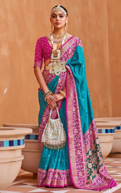 Women's Silk Blend Blue Woven Design Designer Saree with Blouse Piece