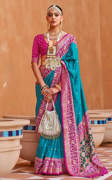 Women's Silk Blend Blue Woven Design Designer Saree with Blouse Piece